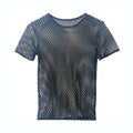 SHOWLU FASHION male mesh cut out vest with geometric crewneck design, stylish pullover featuring modern geometric patterns.