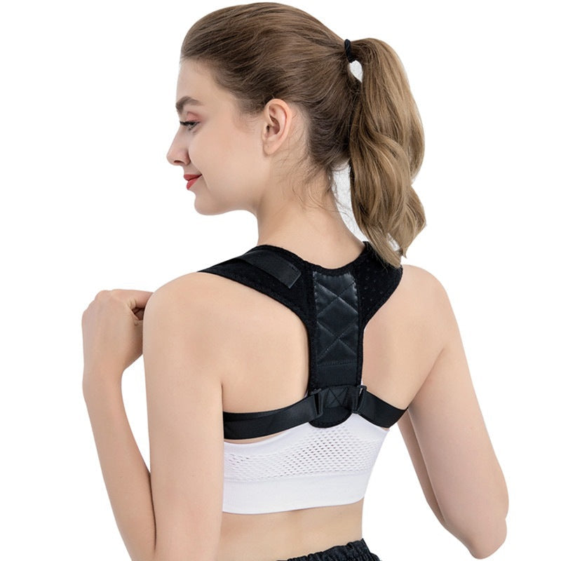 SHOWLU Posture Correction Belt, an invisible humpback brace for all ages, shown in black with adjustable straps and ergonomic design.