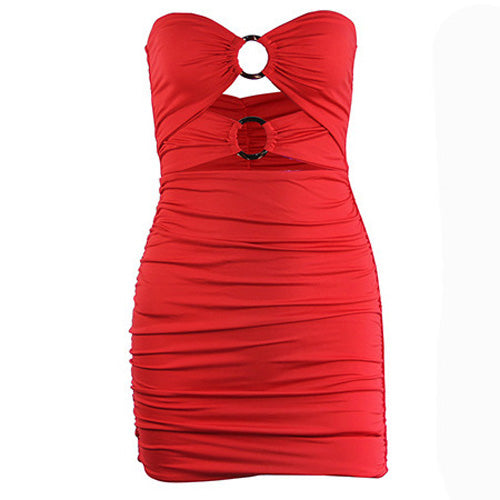 SHOWLU FASHION women's off-the-shoulder ruched mini tube top dress, stylish and fitted for a trendy look.