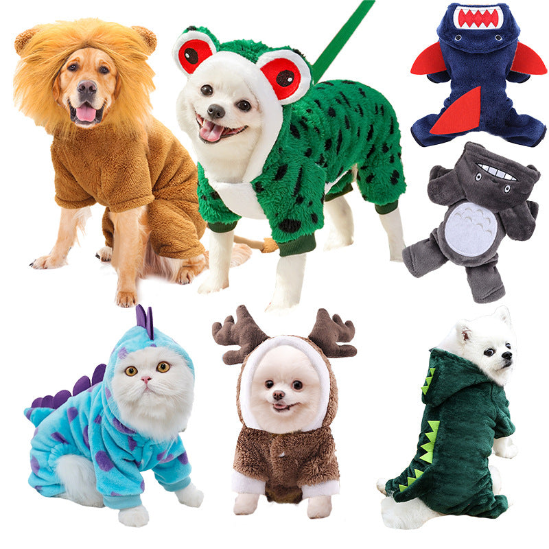 Cross-Border Pet Dog Clothes, Cat Autumn and Winter Four-Legged Cotton Coat, Cartoon Transformation Clothing, Cat Clothing, Dog Clothing Supplies