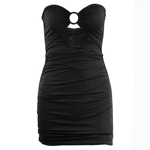 Sexy women's off-the-shoulder ruched mini tube top dress by SHOWLU FASHION, featuring a fitted design and stylish neckline.