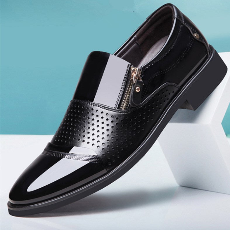 Black patent leather men's Derby shoes by SHOWLU FASHION featuring sleek design and classic business style.