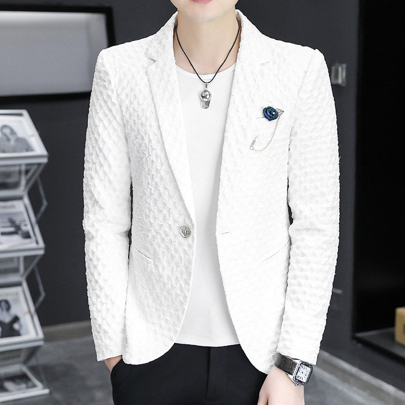 Slim-fit men's casual suit jacket from SHOWLU FASHION STORE, long sleeve polyester blazer with a tailored, modern design.