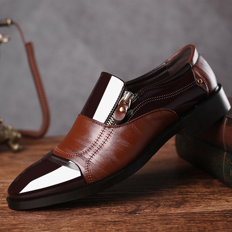 Black patent leather men's Derby shoes by SHOWLU FASHION STORE, featuring sleek classic design for business and formal wear.