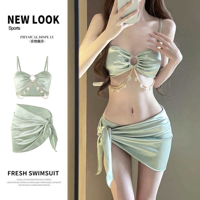 One-Piece Swimsuit Women's Summer Three-Piece Sexy 2025 New Push-Up Slimming Look Vacation High-End Bikini Hot Spring Bathing
