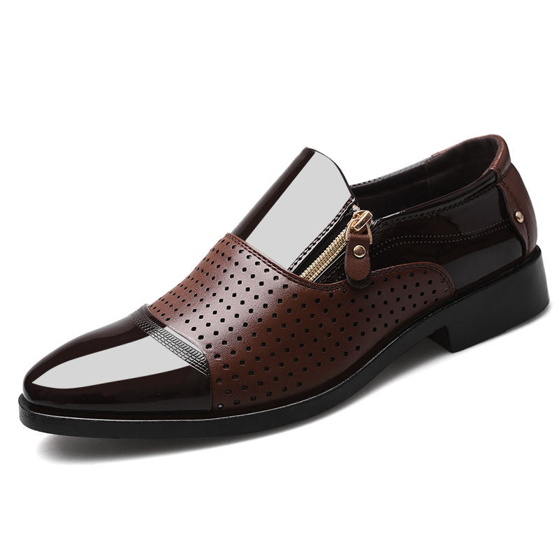 Black men's leather derby shoes by SHOWLU FASHION STORE, breathable formal footwear for business and casual wear.