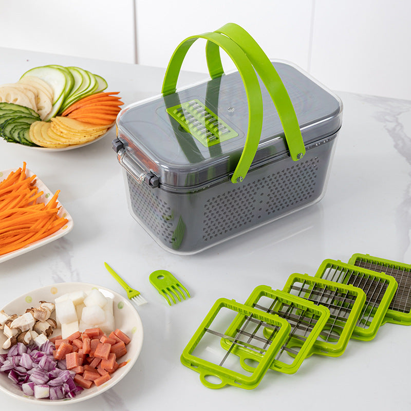 SHOWLU Multi-Functional Fruit Slicer for lemons, manual dicing machine with stainless steel blades and ergonomic handle.
