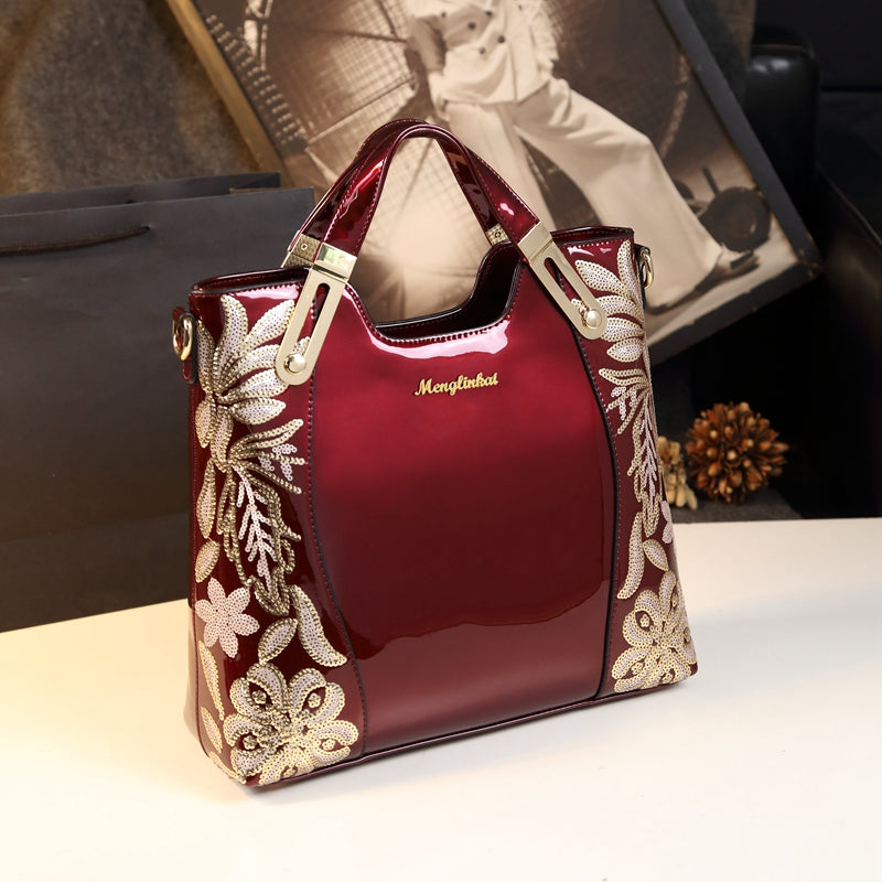 Sylvia genuine leather large capacity shoulder bag with floral design, stylish handbag for women, from SHOWLU FASHION STORE