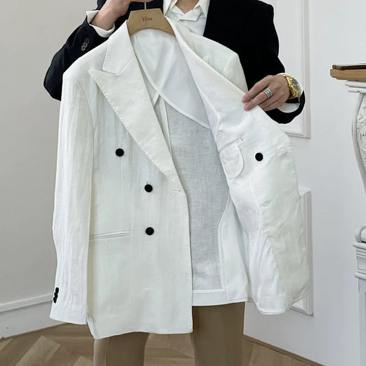 Gaoding Closure Collar Double Row Leisure Suit Silm Linen