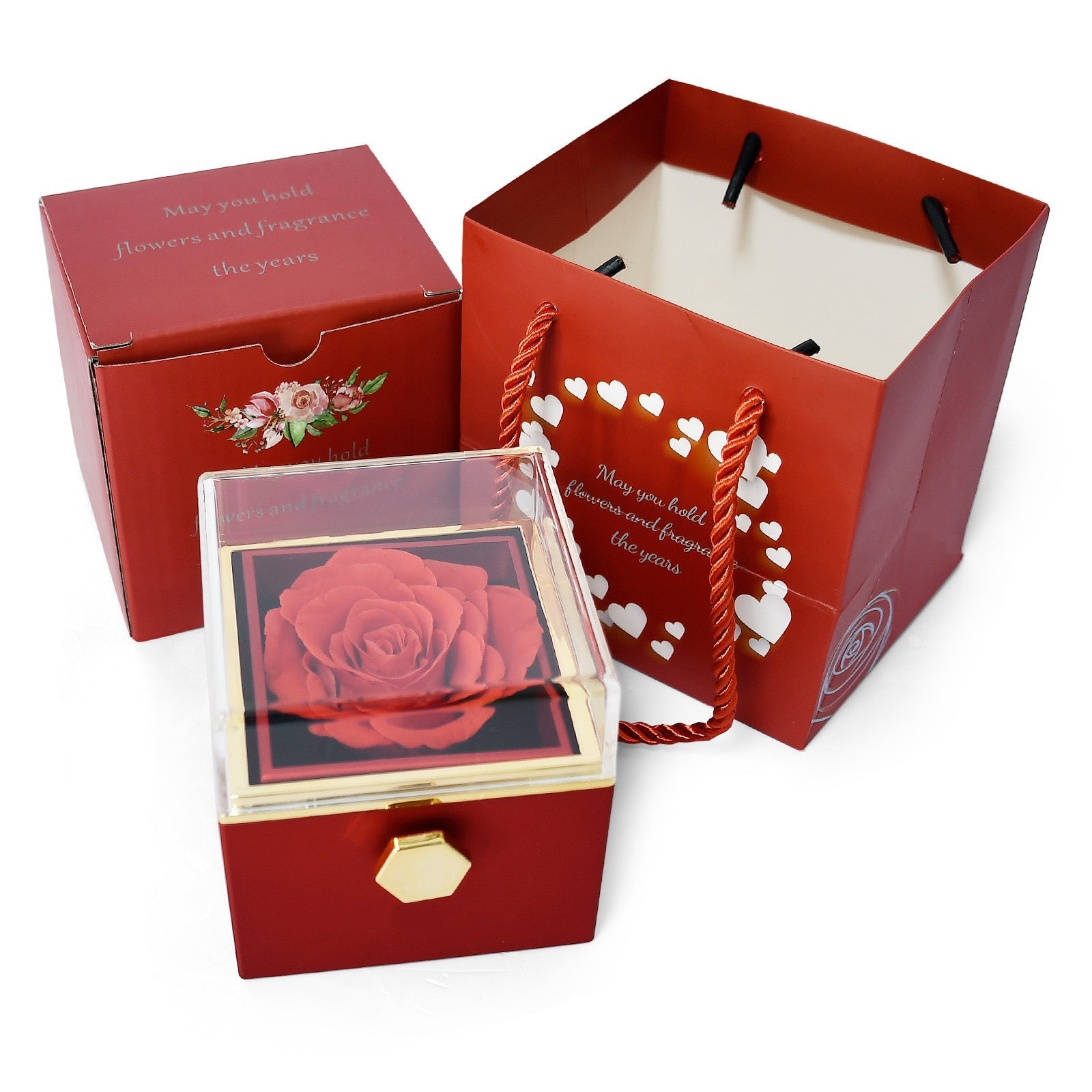 Showlu Fashion rose eternal flower jewelry box, decorative gift with preserved roses and jewelry storage, ideal for Valentine's Day.