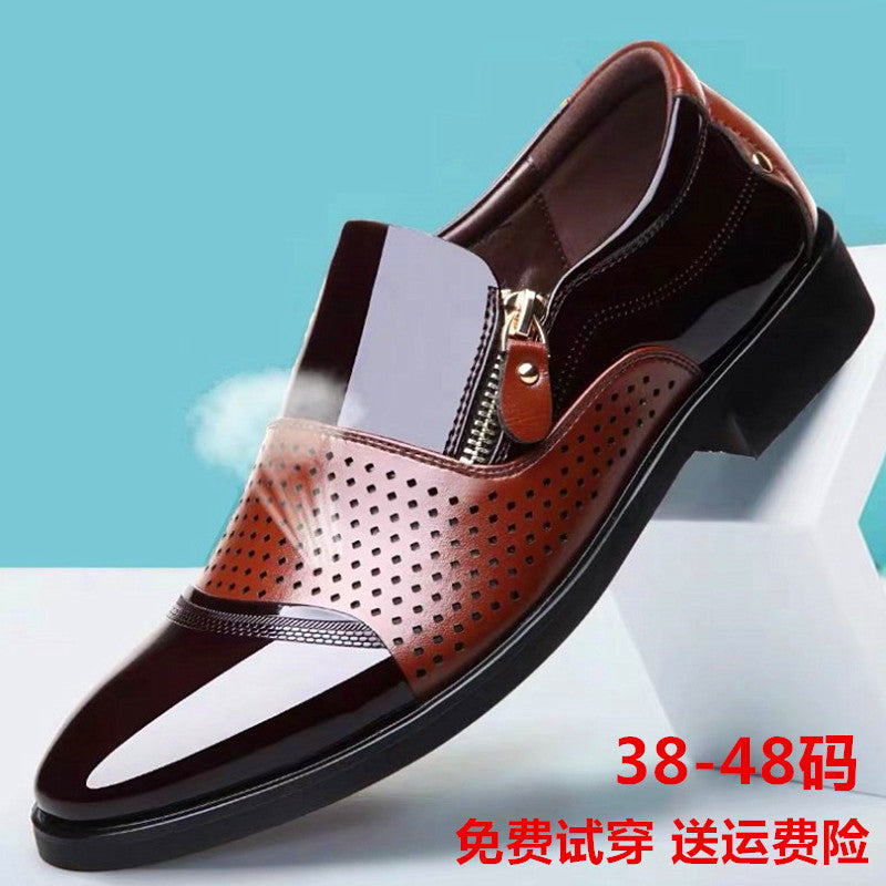 Black patent leather men's Derby shoes with sleek design and lace-up style, perfect for business attire by SHOWLU FASHION STORE.
