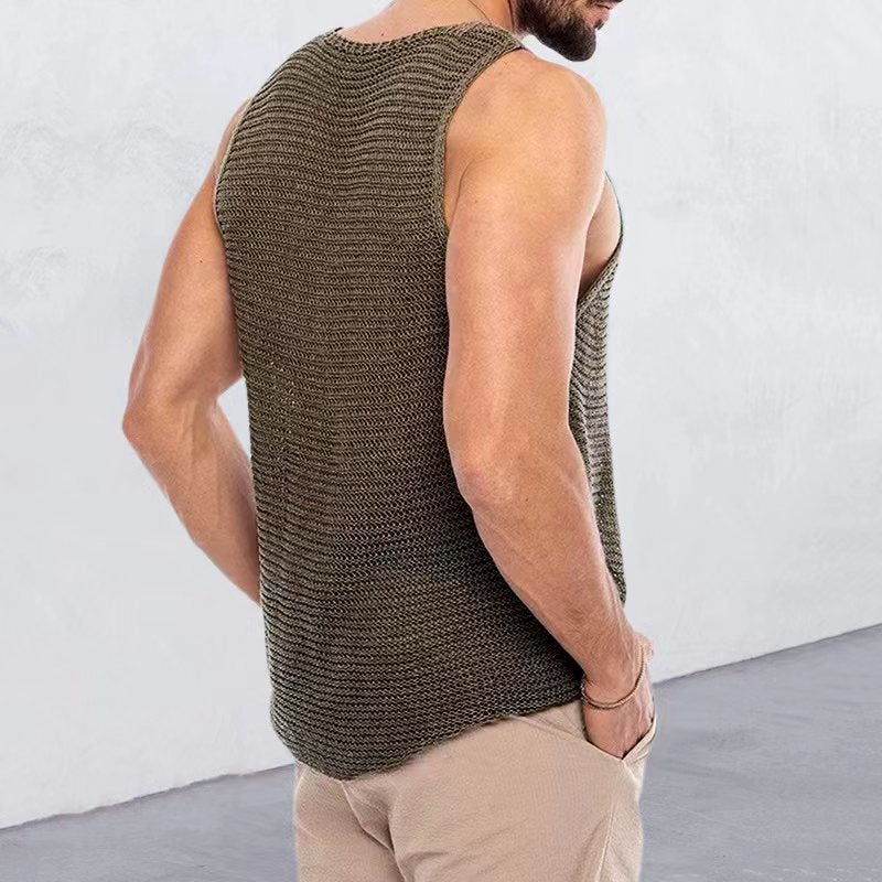 Men's summer knitting vest by SHOWLU FASHION STORE, loose fit v-neck casual sports top in lightweight fabric.