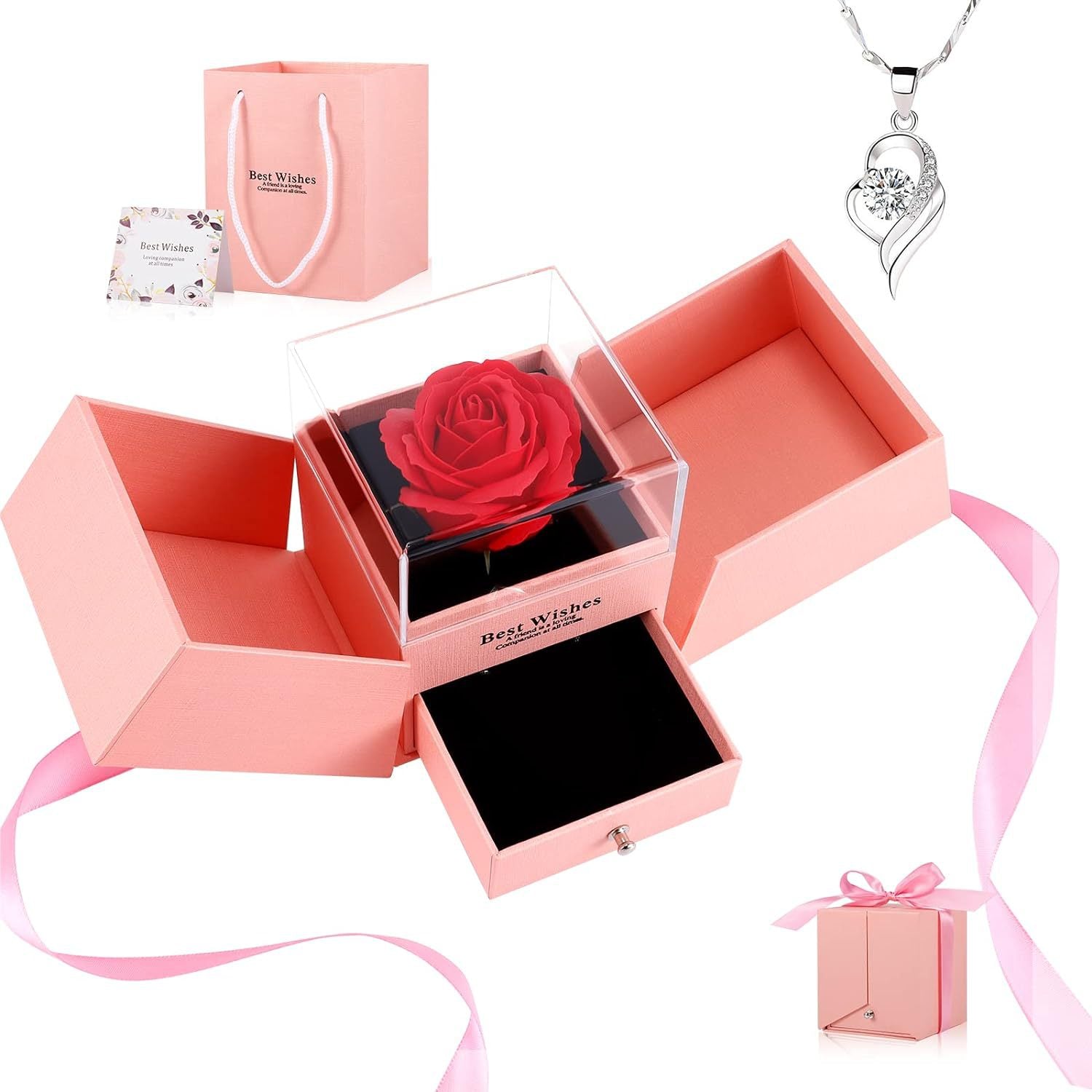 Showlu Fashion Rose Eternal Flower Jewelry Box for Valentine's Day, featuring a decorative floral design and storage compartment.