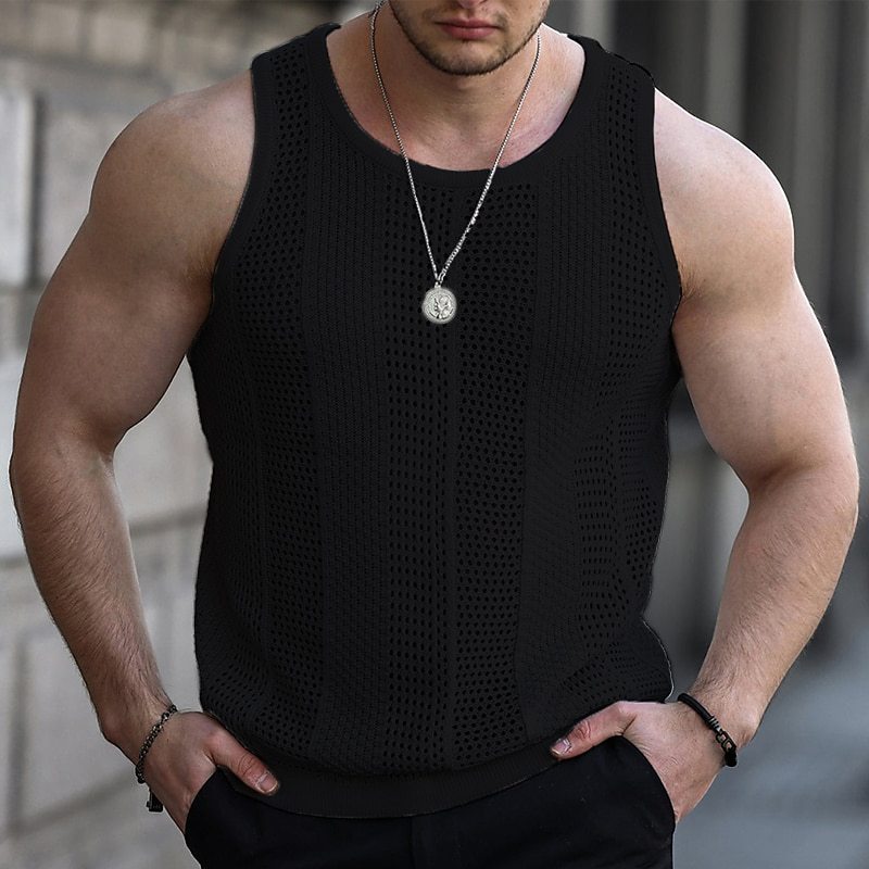 Loose fit men's summer knitting vest with V-neck, casual sports top in a light, breathable fabric from SHOWLU FASHION STORE.