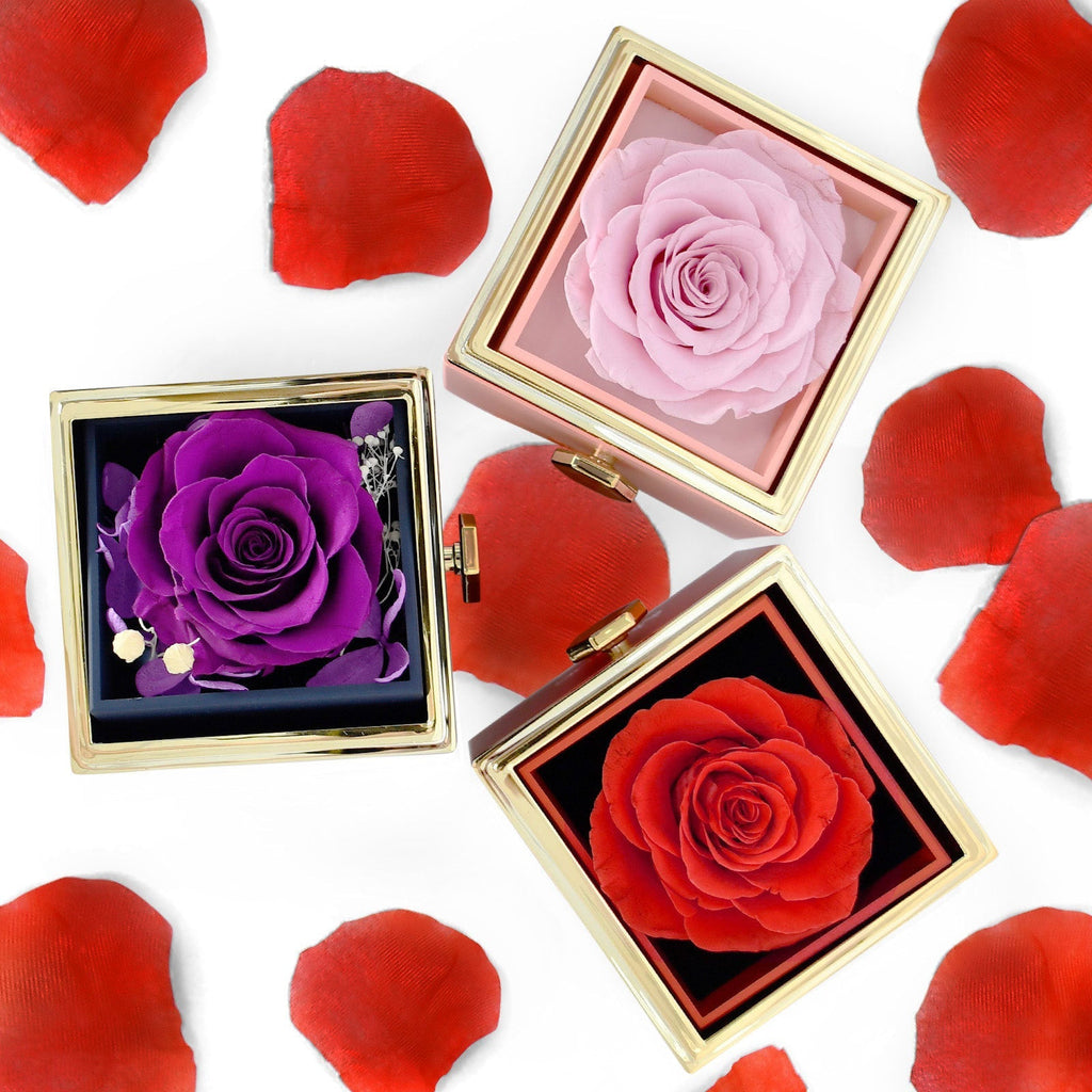 Showlu Fashion Rose Eternal Flower Jewelry Box with intricate design, perfect for Valentine's Day gift and jewelry organization.