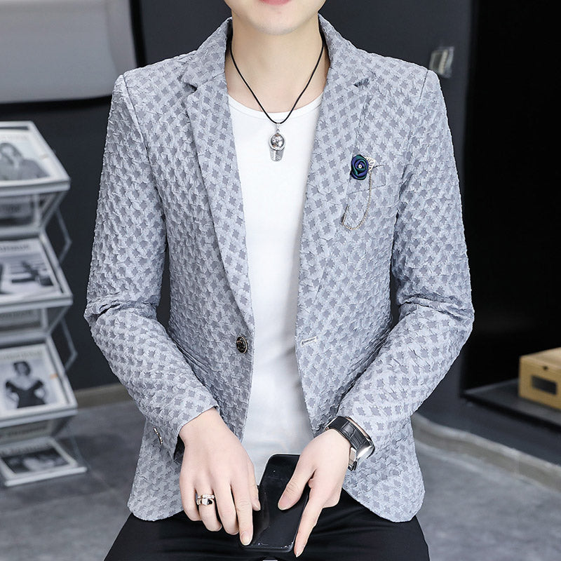 Slim-fit men's casual suit jacket by SHOWLU FASHION STORE, long sleeve polyester blazer in classic style.