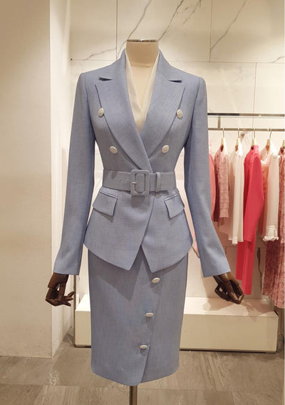 SHOWLU Women's Slim-Fit Double-Breasted Blazer Jacket with Belt
