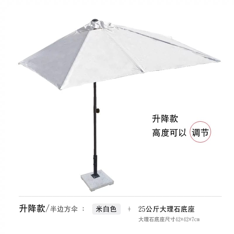  Showlu Fashion Store Adjustable/creamy-white + marble base(Height can be adjusted) / 250x130cm(245cm high) Half Umbrella Outdoor against the Wall Hand-Waving Umbrella Side-Column Umbrella Balcony Green Plant Sunshade Coffee Shop Outdoor Sun Umbrella Flower Garden