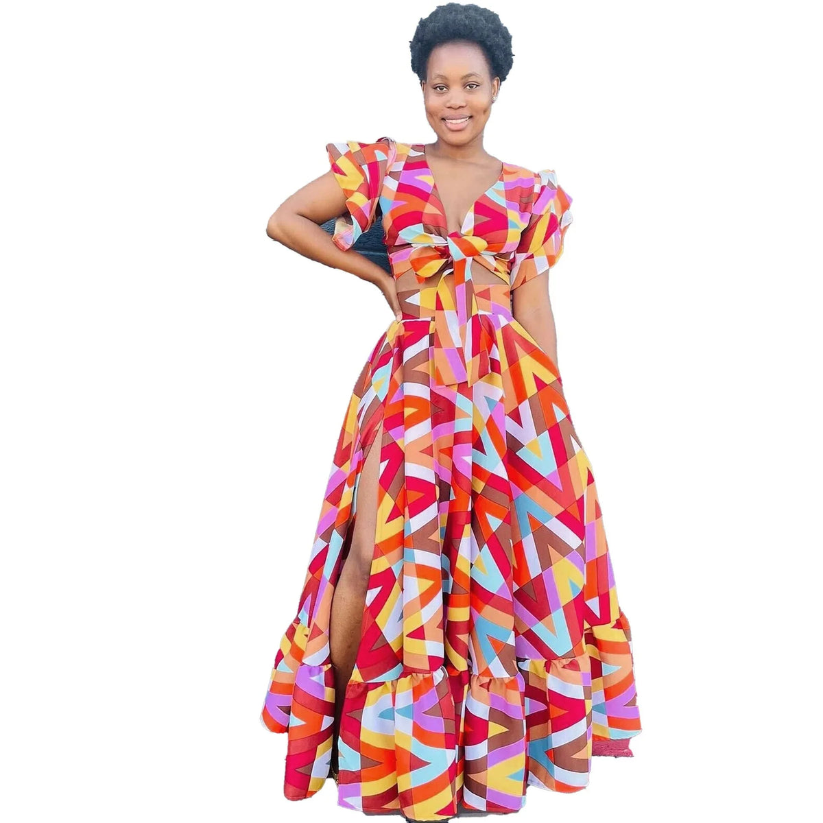 Plus size SHOWLU FASHION women's summer printed casual dress, sleeveless with a relaxed fit and vibrant floral pattern.