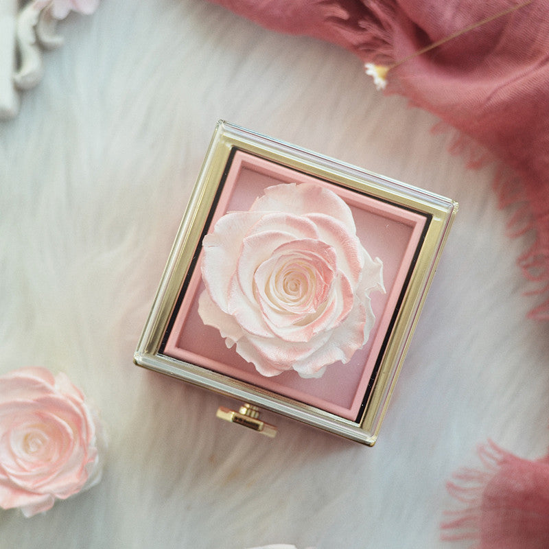 Showlu Fashion Store proposal ring box with velvet interior, designed for Qixi girlfriend jewelry presentation and gift-giving.
