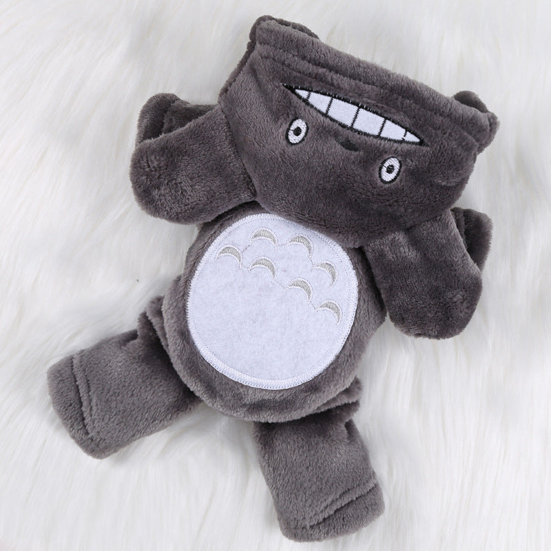 Cute cartoon-style autumn and winter pet coat for dogs and cats, made of cotton, perfect for keeping pets warm and stylish.