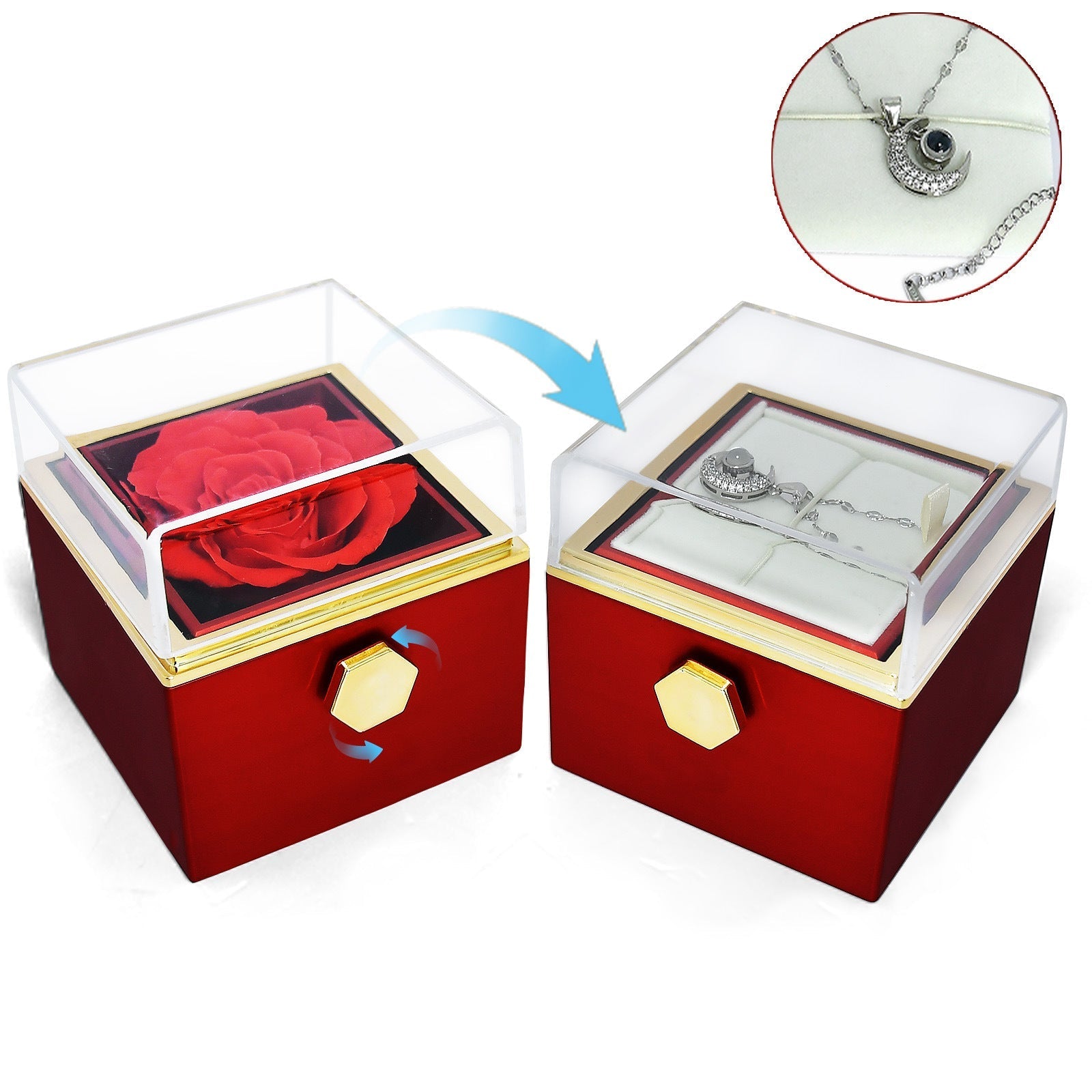 Showlu Fashion Rose Eternal Flower Jewelry Box, decorative storage with a pink rose design, ideal for Valentine's Day gift.