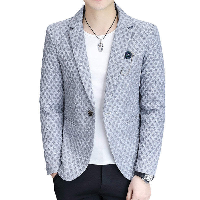 Slim-fit men's casual suit jacket by SHOWLU FASHION STORE, long sleeve polyester blazer, stylish and tailored for a modern look