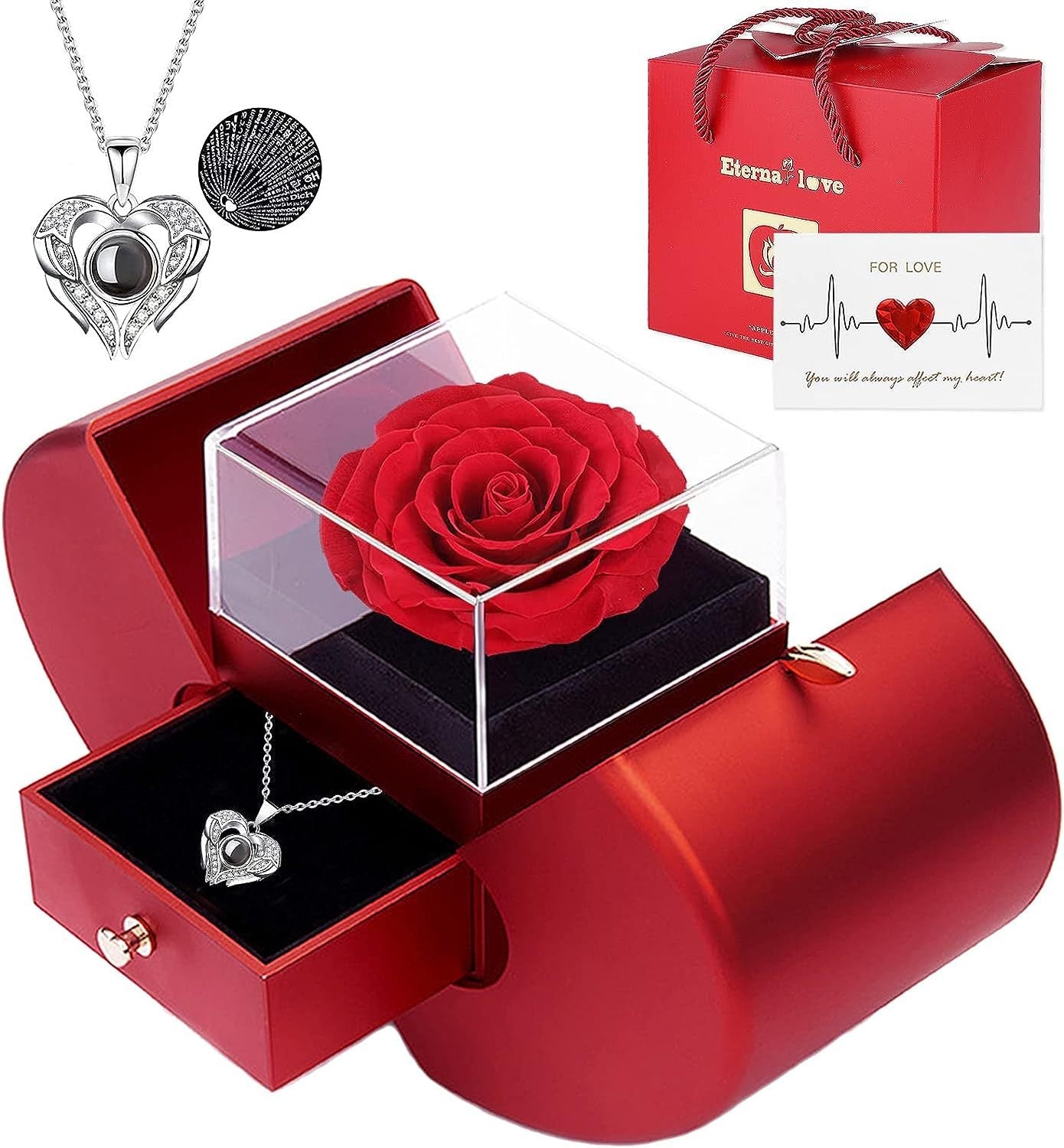 Showlu Fashion rose eternal flower jewelry box with intricate design, perfect as a Valentine’s Day gift for jewelry storage.