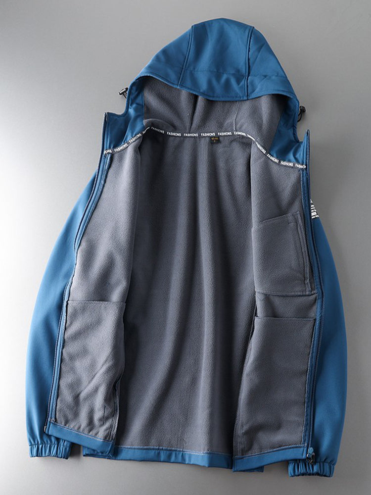 Men's windproof fleece soft shell jacket with hood, outdoor sportswear by SHOWLU FASHION STORE, suitable for cold weather activities