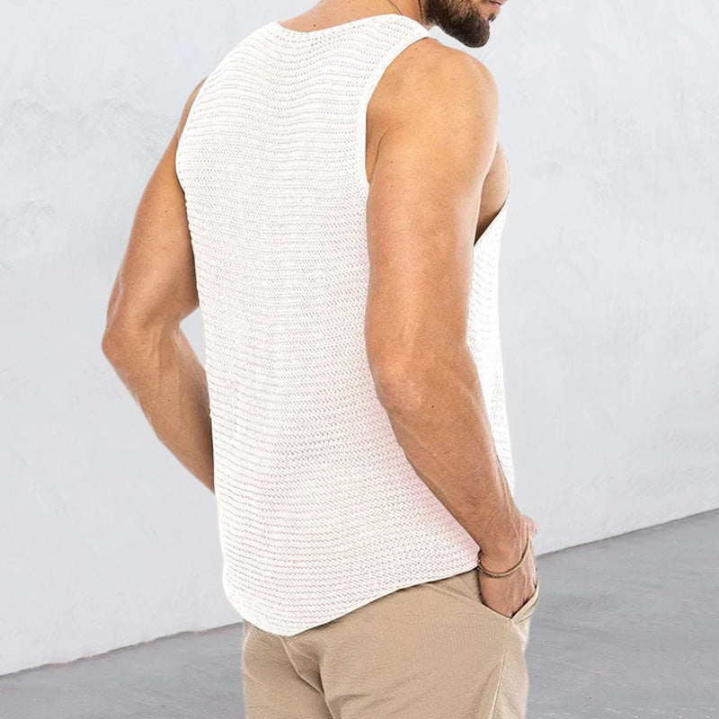 Men's summer knitting vest from SHOWLU FASHION STORE with a loose fit, V-neck design, casual sports style, and lightweight fabric.