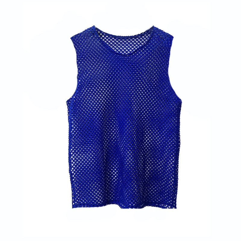 SHOWLU FASHION male mesh cut-out vest featuring a geometric crewneck pullover with stylish, breathable design.