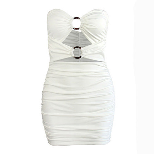Sexy off-the-shoulder ruched mini tube top dress for women by SHOWLU FASHION, featuring a fitted, stylish design.