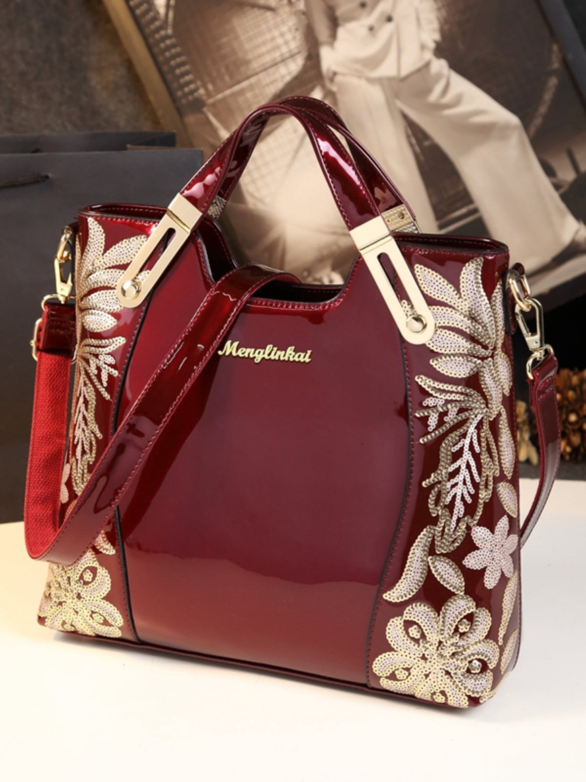 Showlu Fashion Sylvia genuine leather shoulder bag with large capacity and floral design, stylish and functional for everyday use.