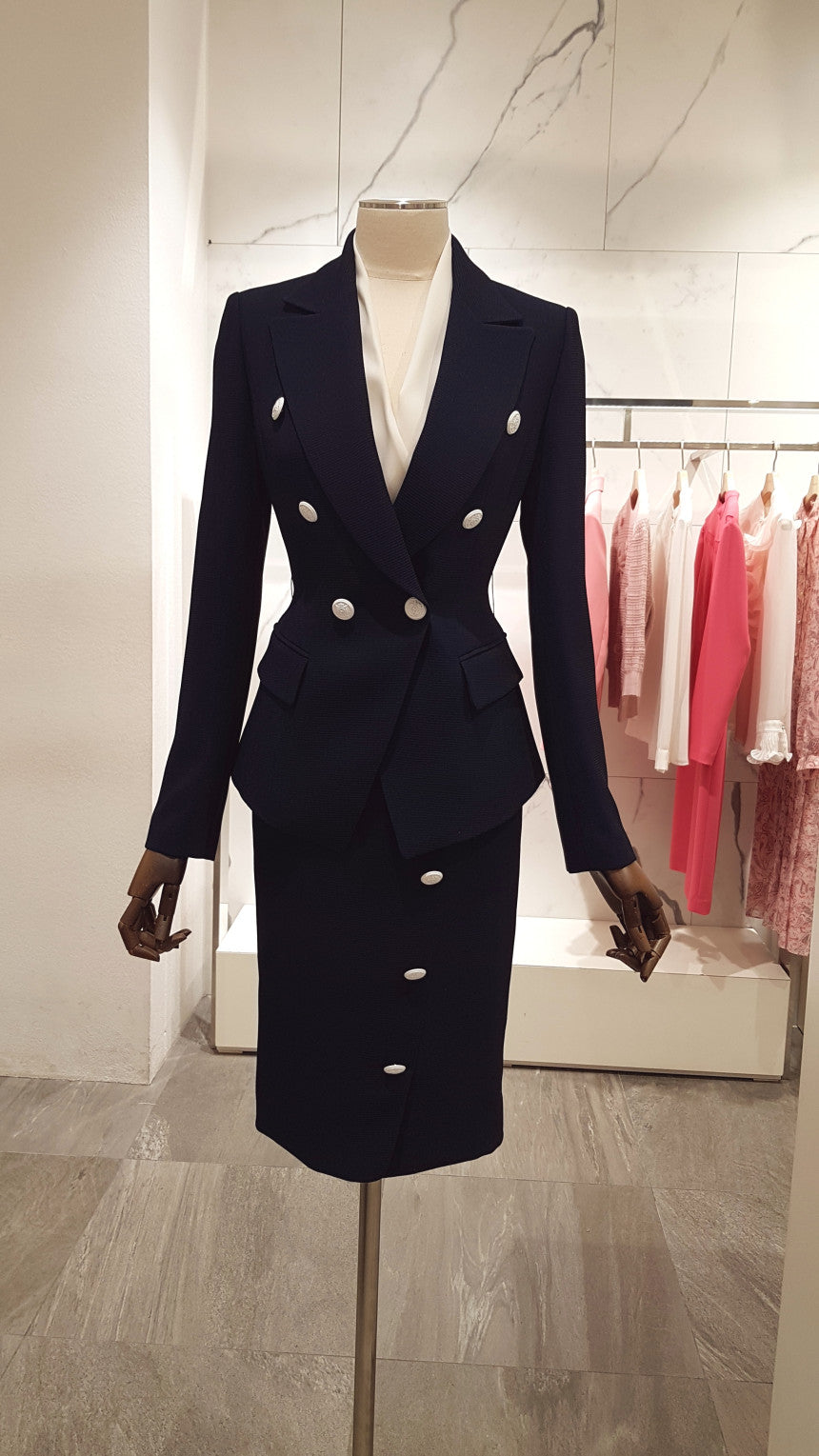 Women’s slim-fit double-breasted blazer jacket with belt from SHOWLU FASHION STORE, shown in black fabric with tailored fit.