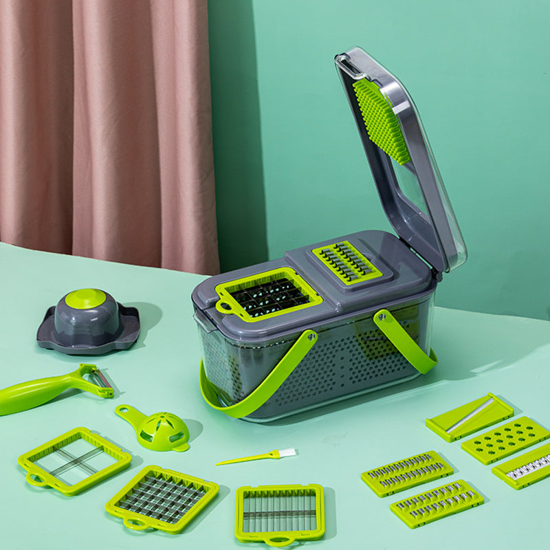 SHOWLU Multi-Functional Fruit Slicer and Lemon Dicing Machine showing stainless steel blades and compact design for easy fruit preparation