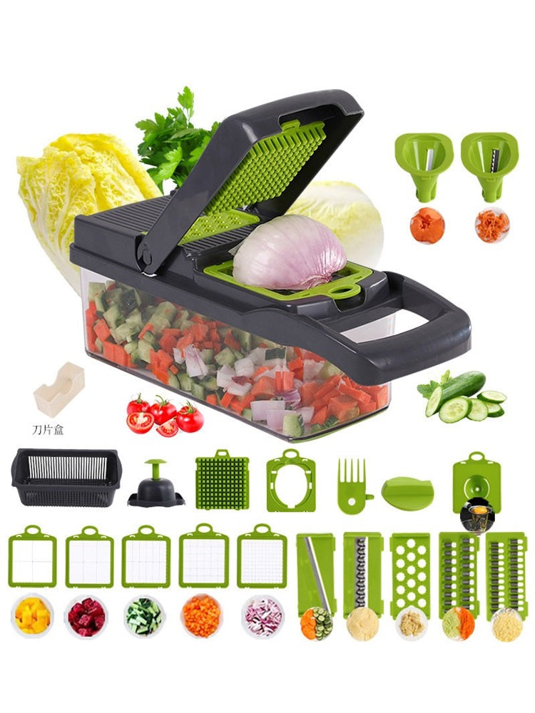 Showlu Multi-Functional Vegetable Cutter with dicing and slicing blades, compact kitchen tool for efficient food prep.