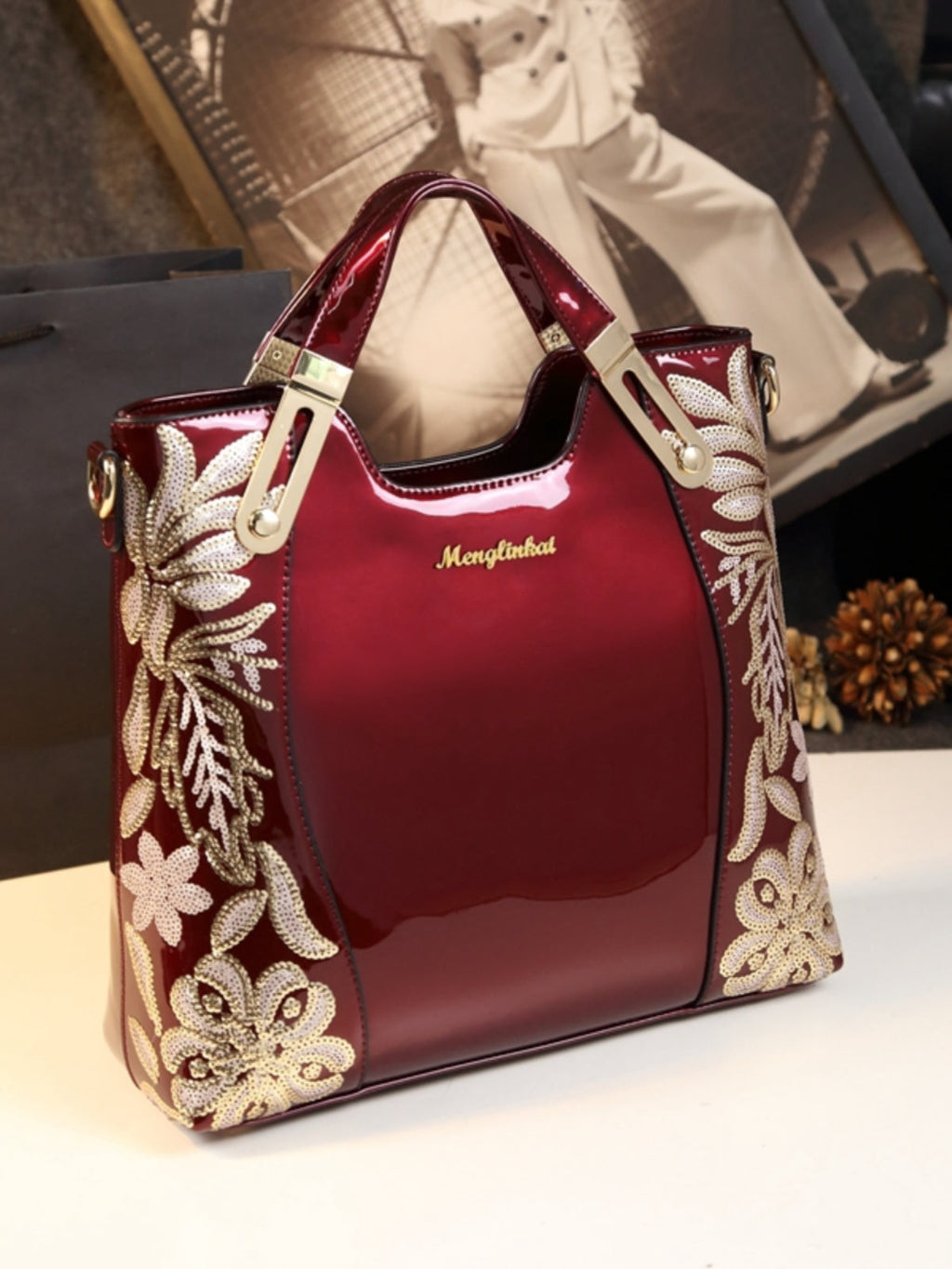 Sylvia genuine leather large capacity shoulder bag with floral design, stylish handbag for women, SHOWLU FASHION STORE