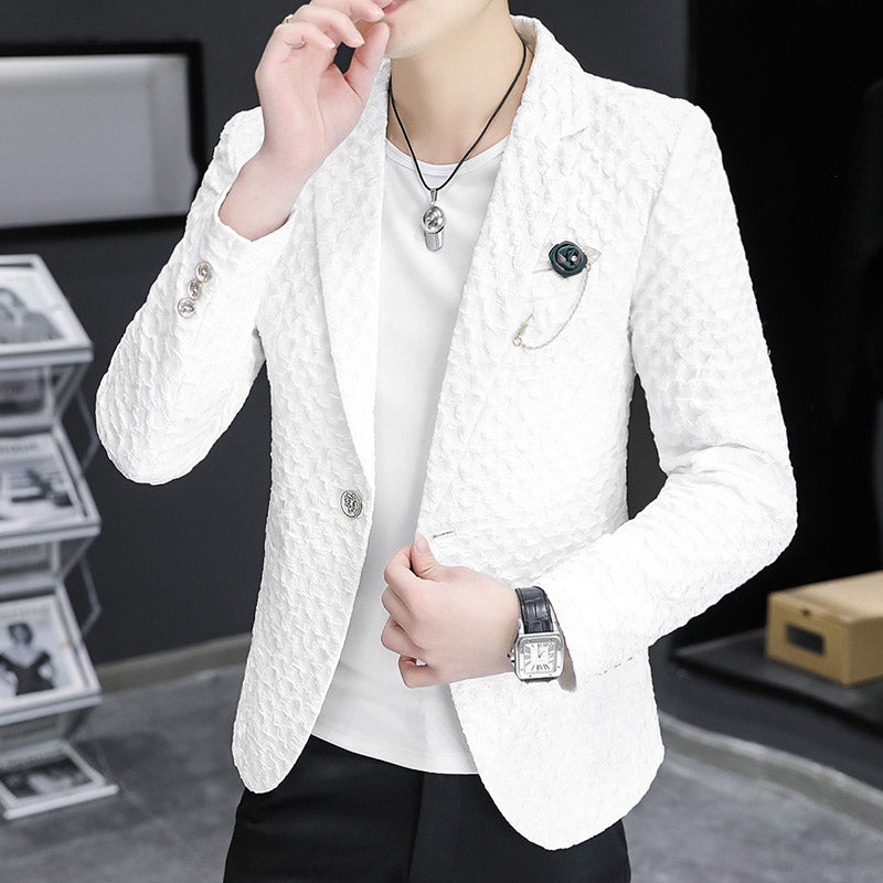 Slim-fit men's casual suit jacket by SHOWLU FASHION STORE, long sleeve polyester blazer with a tailored, modern design.