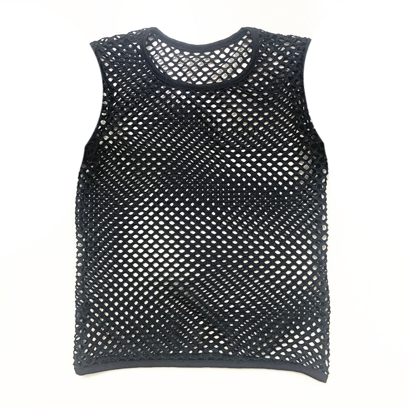SHOWLU FASHION Mesh Breathable Holiday Vest with loose patchwork design, lightweight and stylish top for warm weather.