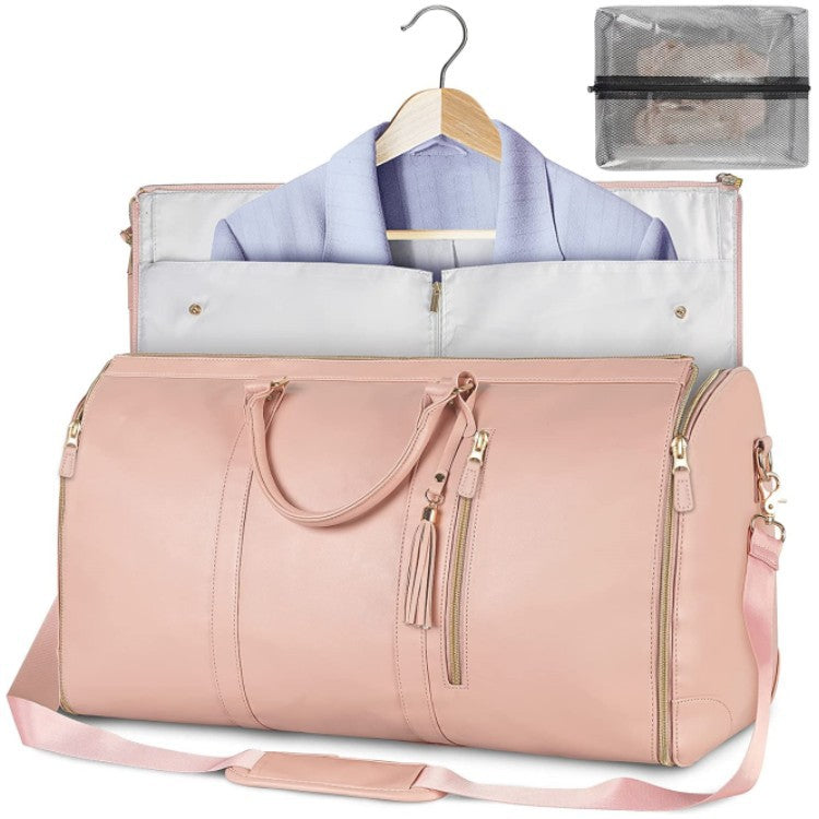Large foldable PU leather travel bag by Showlu Fashion Store, spacious overnight luggage with sturdy handles and stylish design.