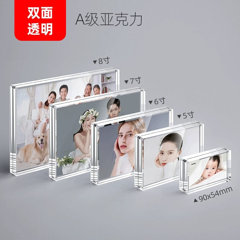 Showlu Fashion Store Generation 1 upright-thickened crystal transparent(2cm thickness) / 90*54mm Acrylic Photo Frame Double-Sided Transparent Display Frame Photo and Pictures Printing Creative Magnetic Photo Frame Crystal Glass Table