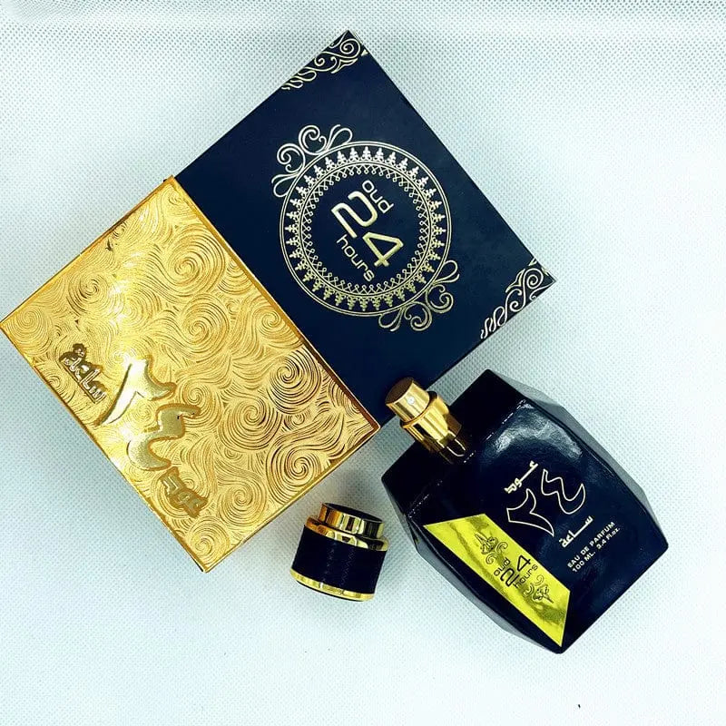 OUD 24 Hours Black Gold Arabian perfume bottle from Showlu Fashion Store, featuring luxurious Middle East fragrance design.