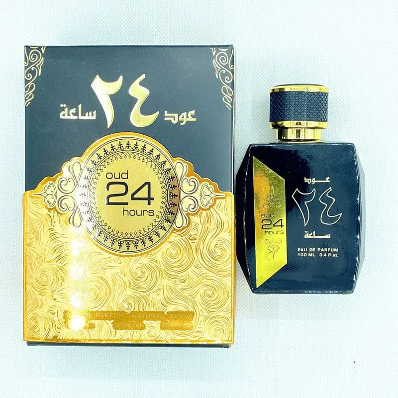 OUD 24 Hours Black Gold Arabian perfume bottle with black and gold design, Middle East fragrance from Showlu Fashion Store.