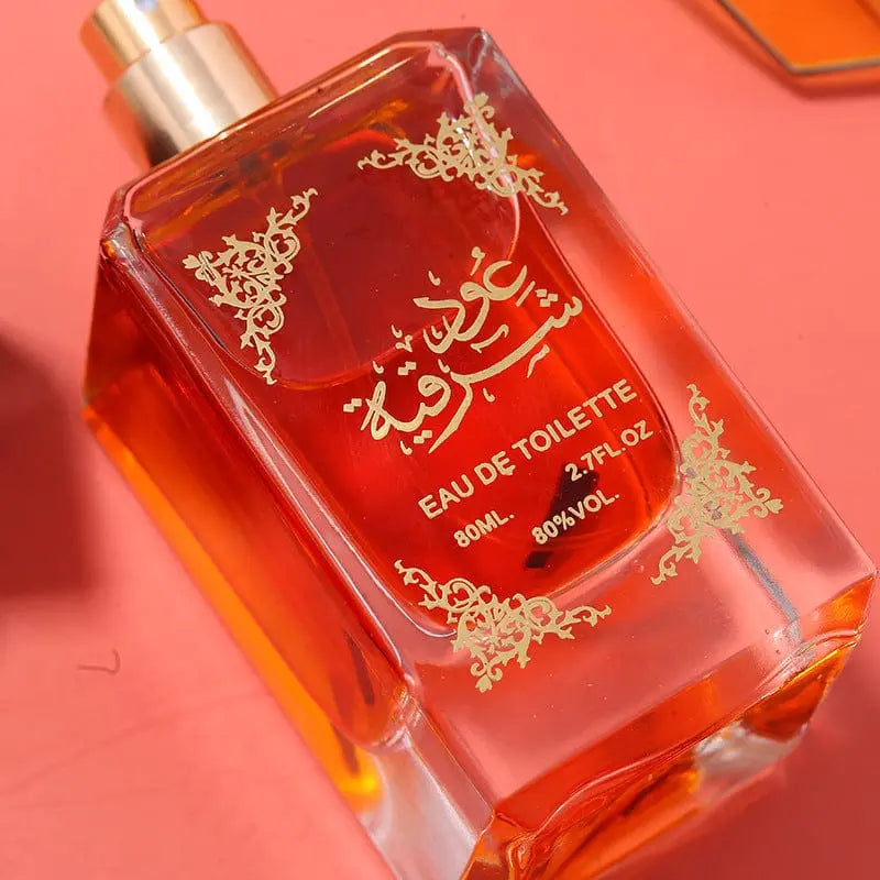 Showlu Oriental Arabian perfume bottle with 80ml of long-lasting woody and oriental fragrance, elegant design, and luxurious scent.