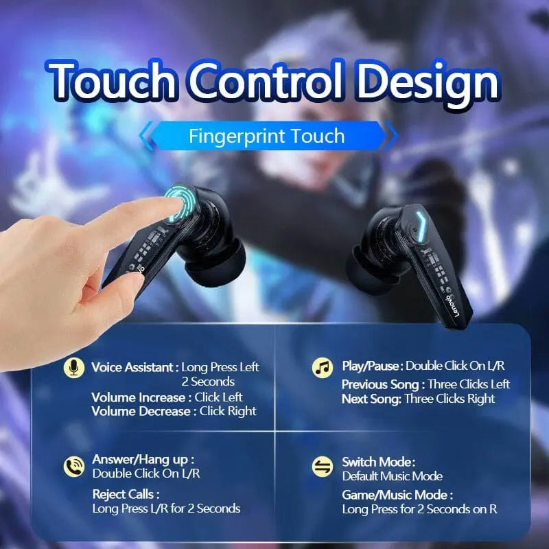 Lenovo GM2 Pro wireless earbuds with microphone, low latency gaming headset, Bluetooth earbuds with HD call quality and dual mode.