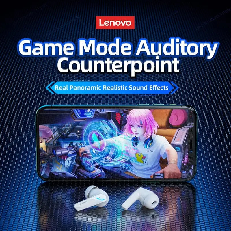 Lenovo GM2 Pro wireless earbuds with low latency gaming headset design, HD calls, built-in microphone, Bluetooth connectivity