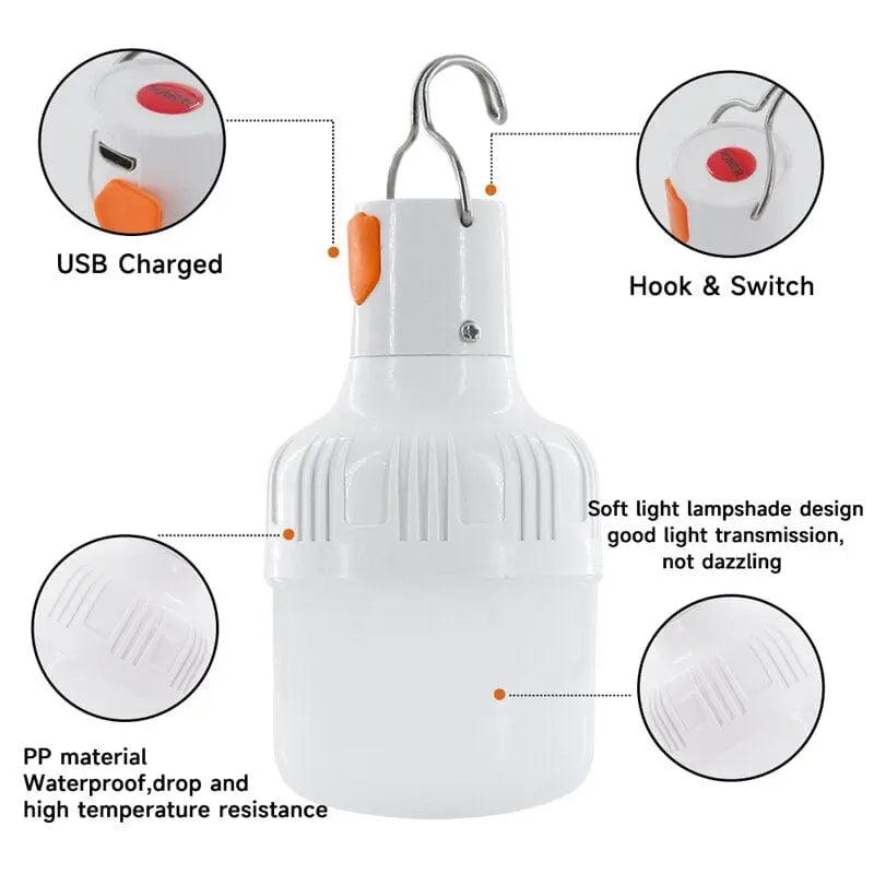 Showlu Fashion Store Plutus-Quinn 60W LED camping lantern with USB rechargeable emergency light, portable outdoor camping and fishing light.