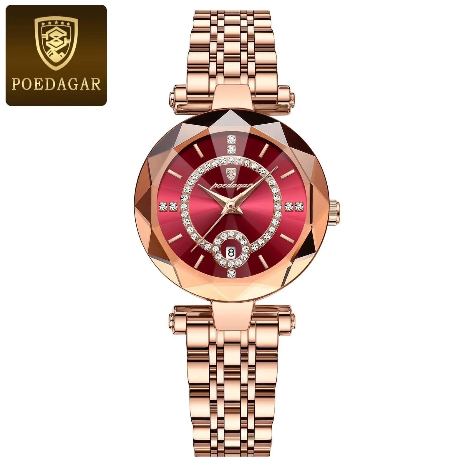Elegant POEDAGAR women's luxury quartz watch with stainless steel band, waterproof design, and date display.