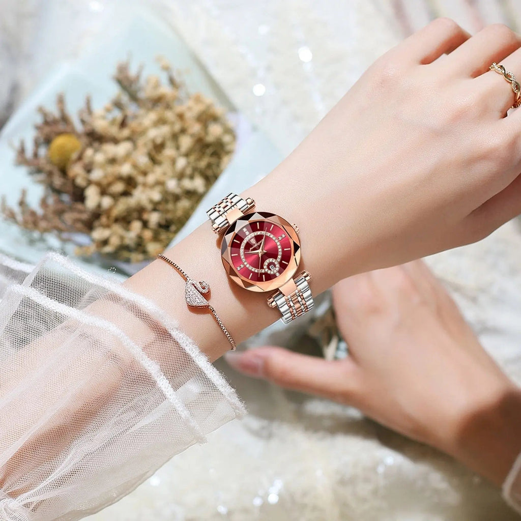 Luxury POEDAGAR women's quartz watch with stainless steel band, waterproof design, and date display.