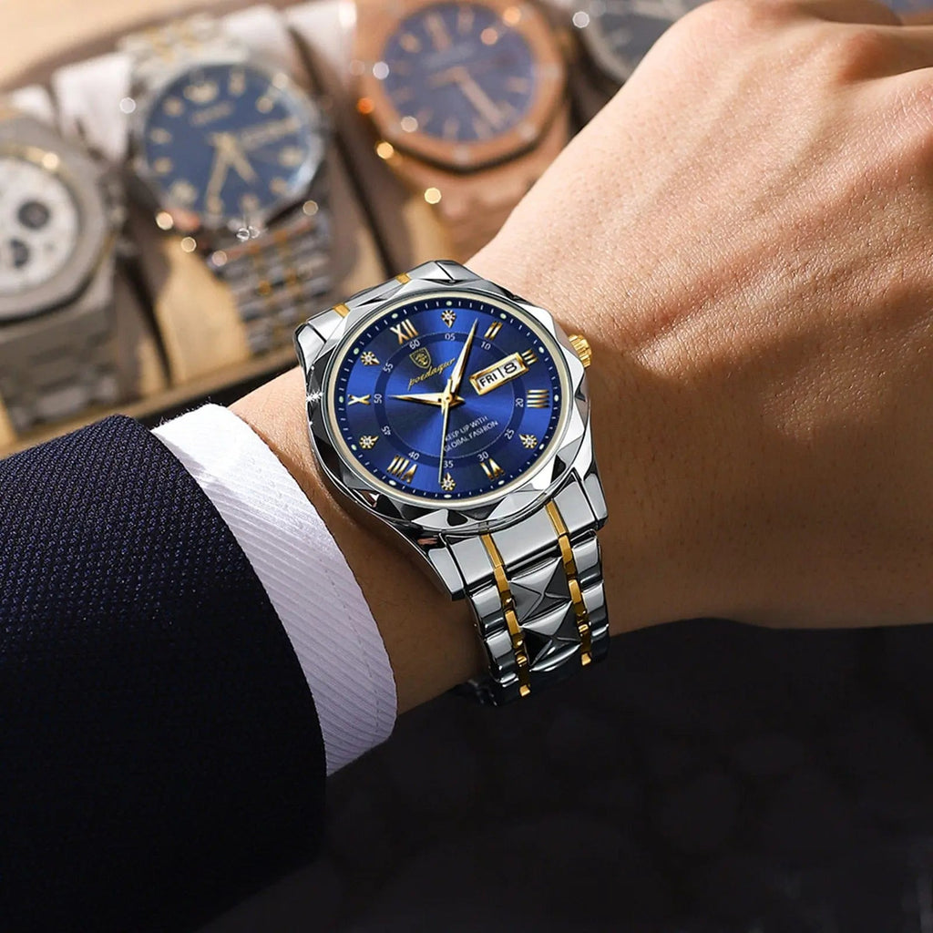 Poedagar men's luxury quartz stainless steel waterproof wristwatch with luminous dial and date display.